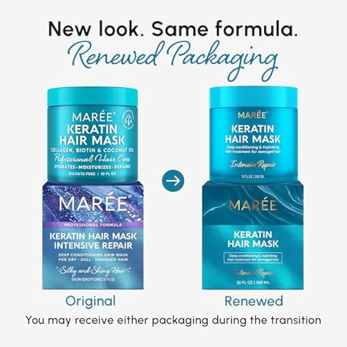 MAREE Deep Hair Mask & Conditioner - Hydrating & Deep Conditioning Hair Mask with Coconut Oil & Keratin for Fine, Curly & Frizzy Hair - Biotin & Collagen Moisturizing Conditioner for Dry Bleached Hair - Image 2